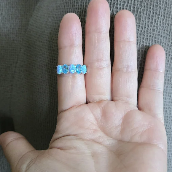 Cote d'Argent Blue🩵 Topaz And Lab🧪 Created Blue🩵 Fire🔥 Opal Heart Ring💍 - Picture 14 of 16